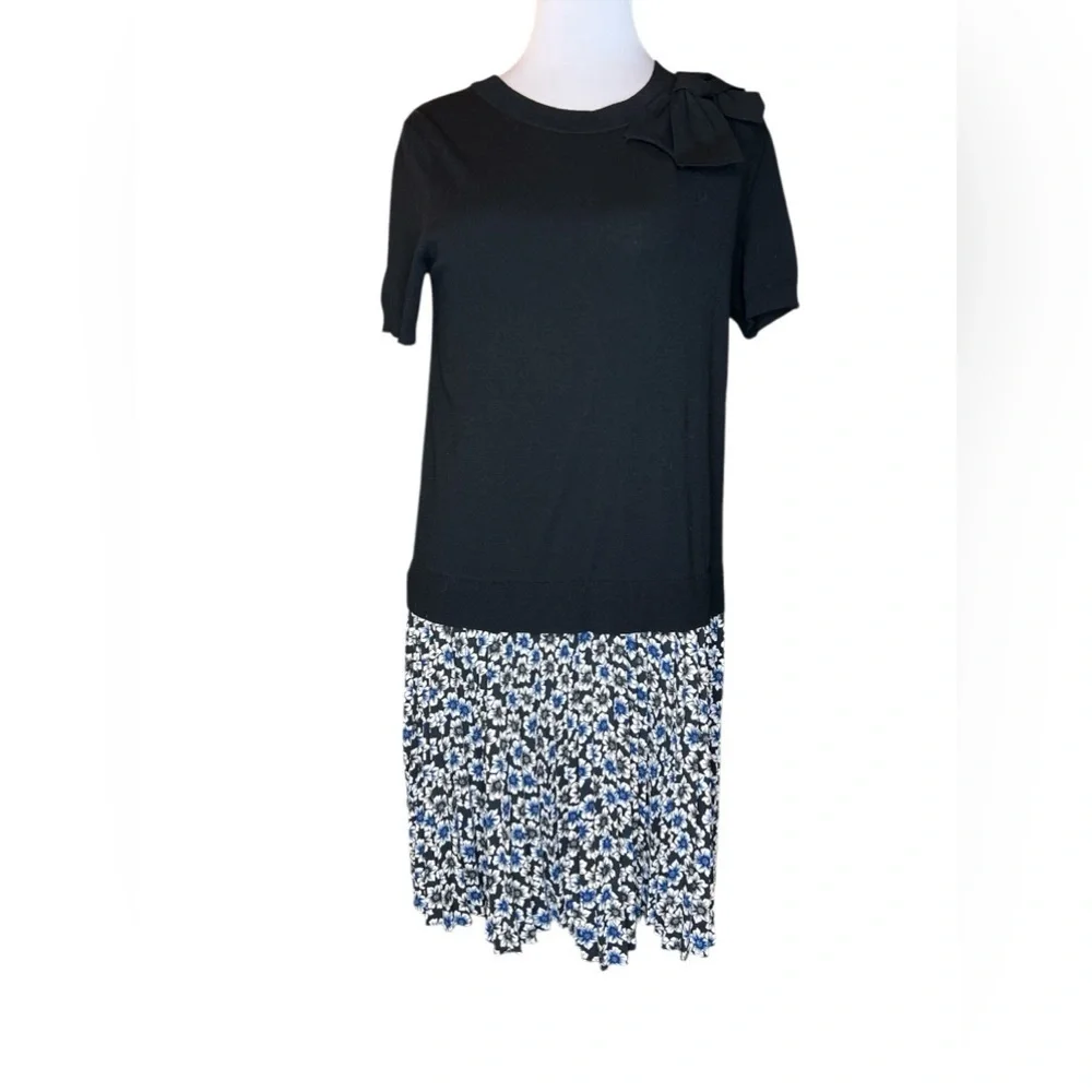 Kate Spade Black Navy Floral Pleated Hollyhock Skirt Dress Size S